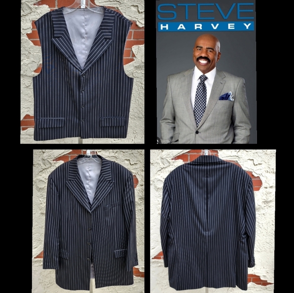 48L men STEVE HARVEY pinstripe black blazer jacket wool stripe TALL 48 long